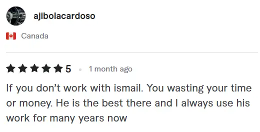 5-star review from ajlbolacardoso, Canada
