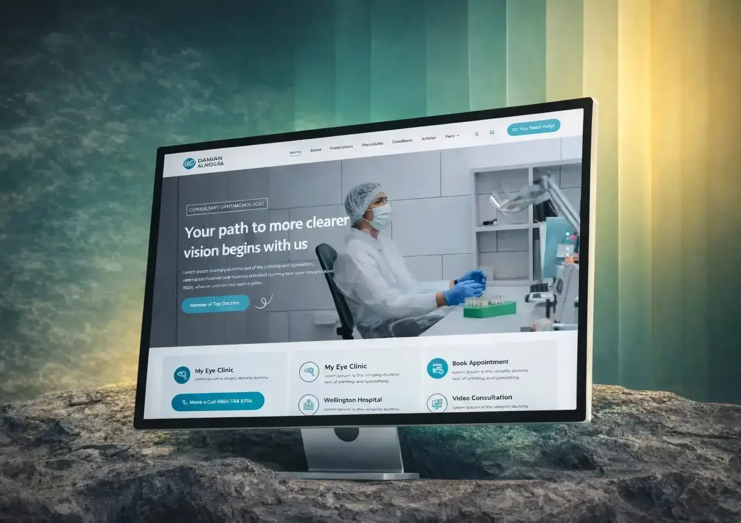 Eye surgeon website shown on a desktop monitor