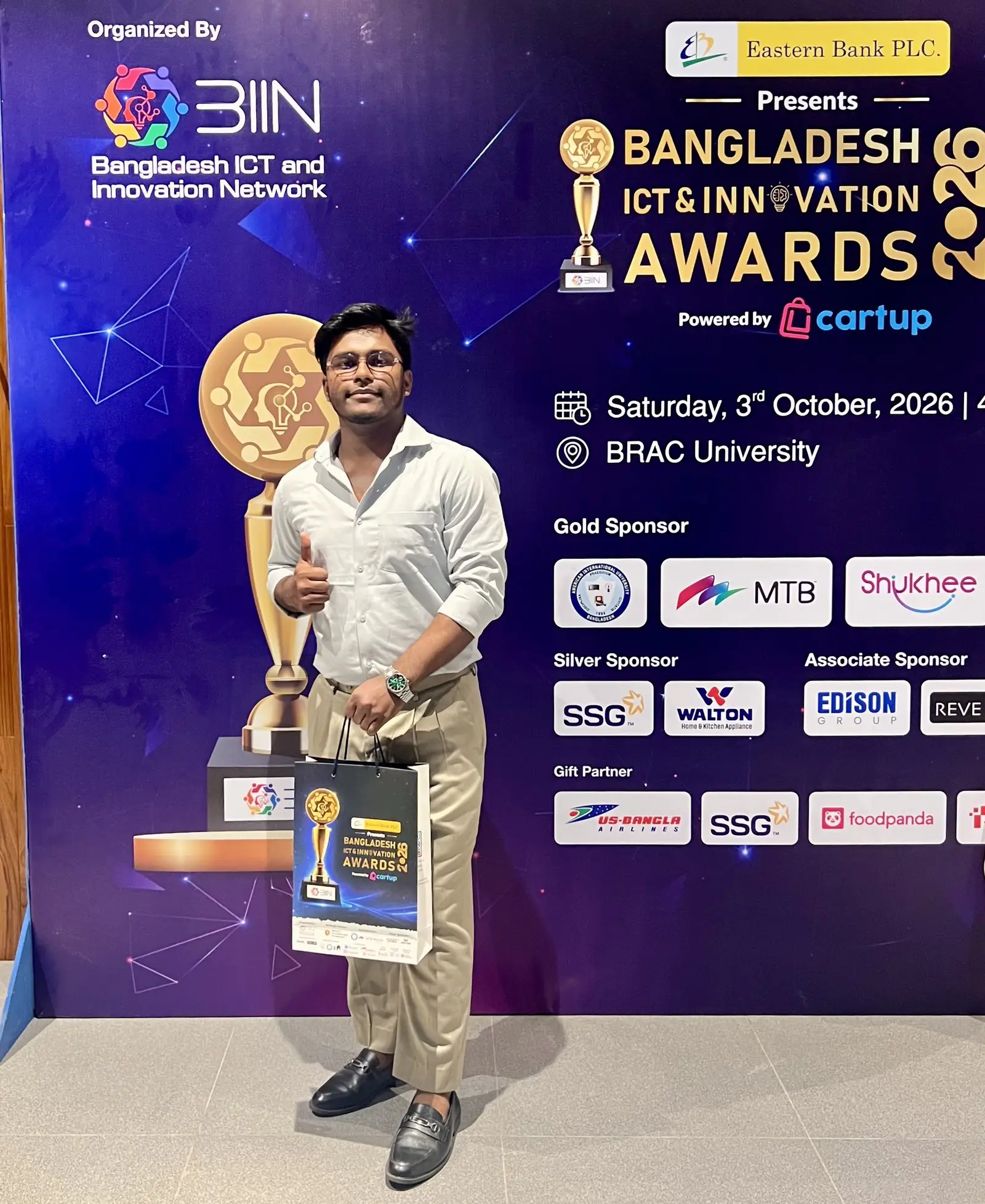 Ismail H Hridoy at the Bangladesh ICT & Innovation Awards 2026, BRAC University
